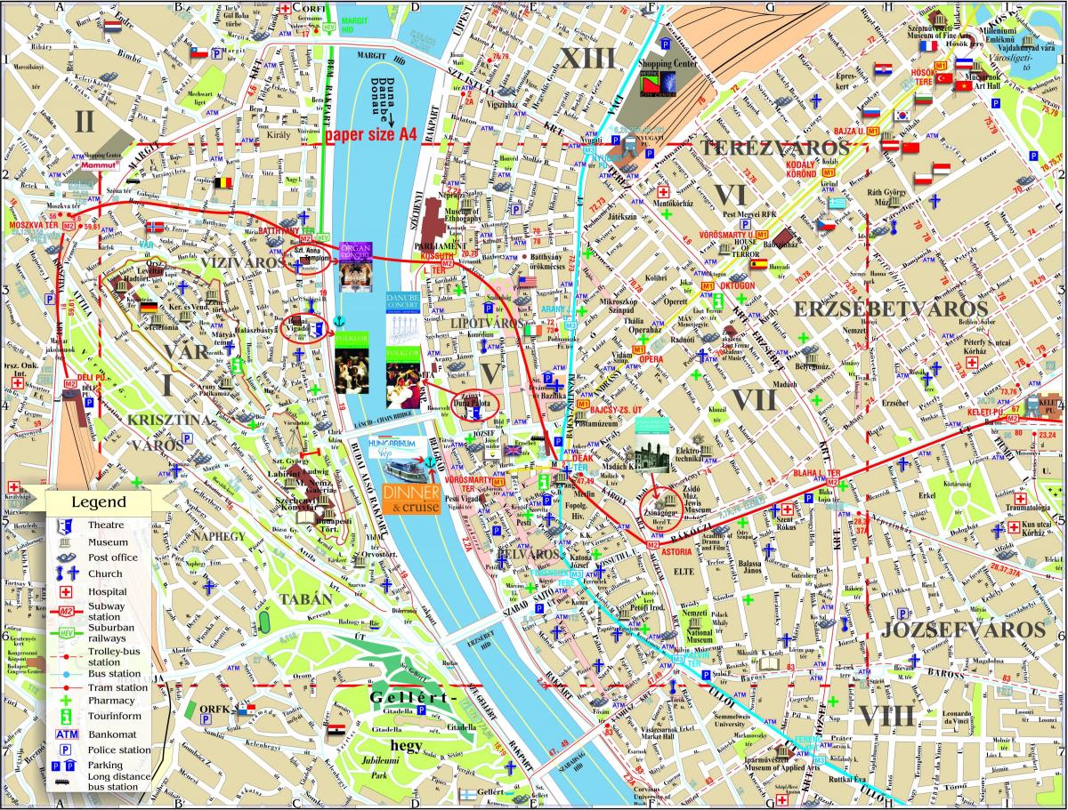 mapa ulic w centrum miasta Budapeszt 
