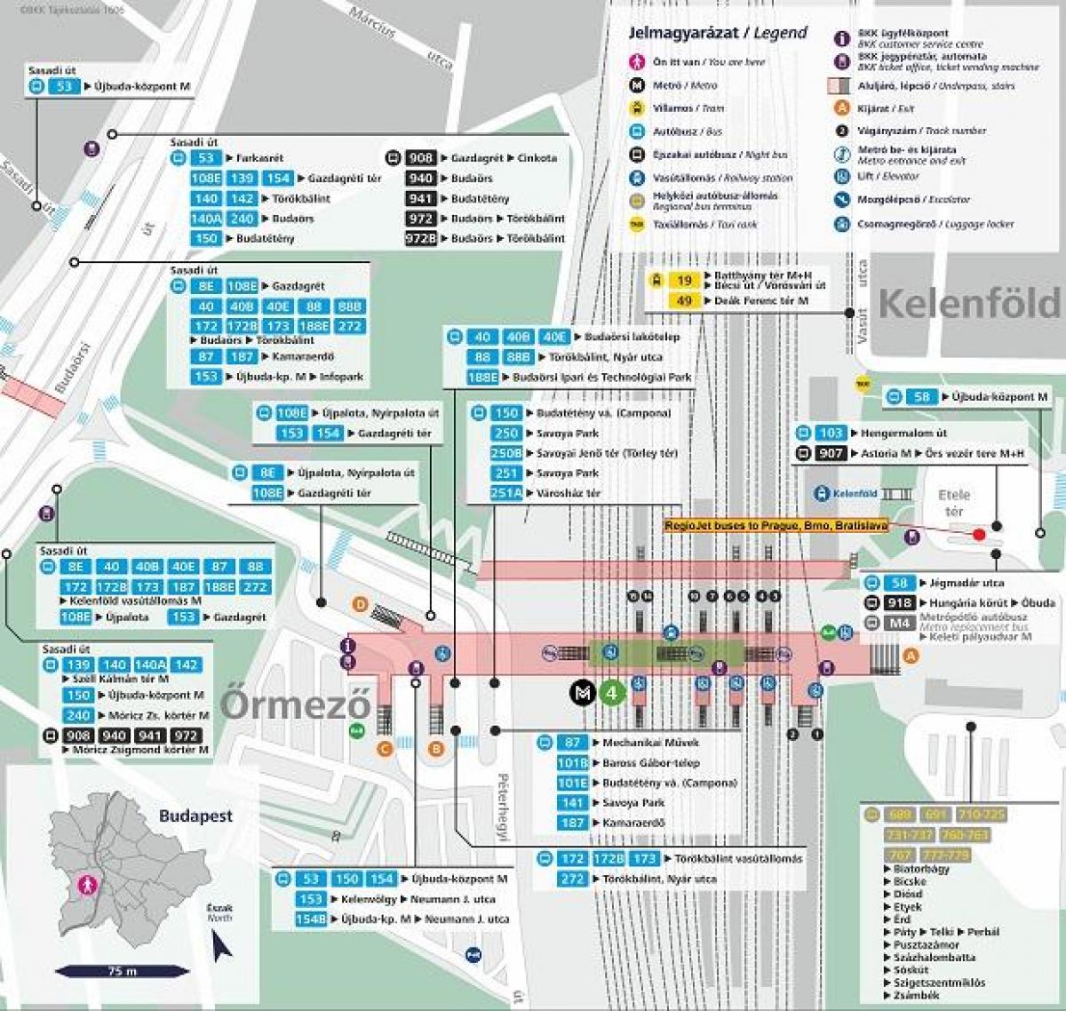 mapa metra w Budapeszcie kelenfoe 