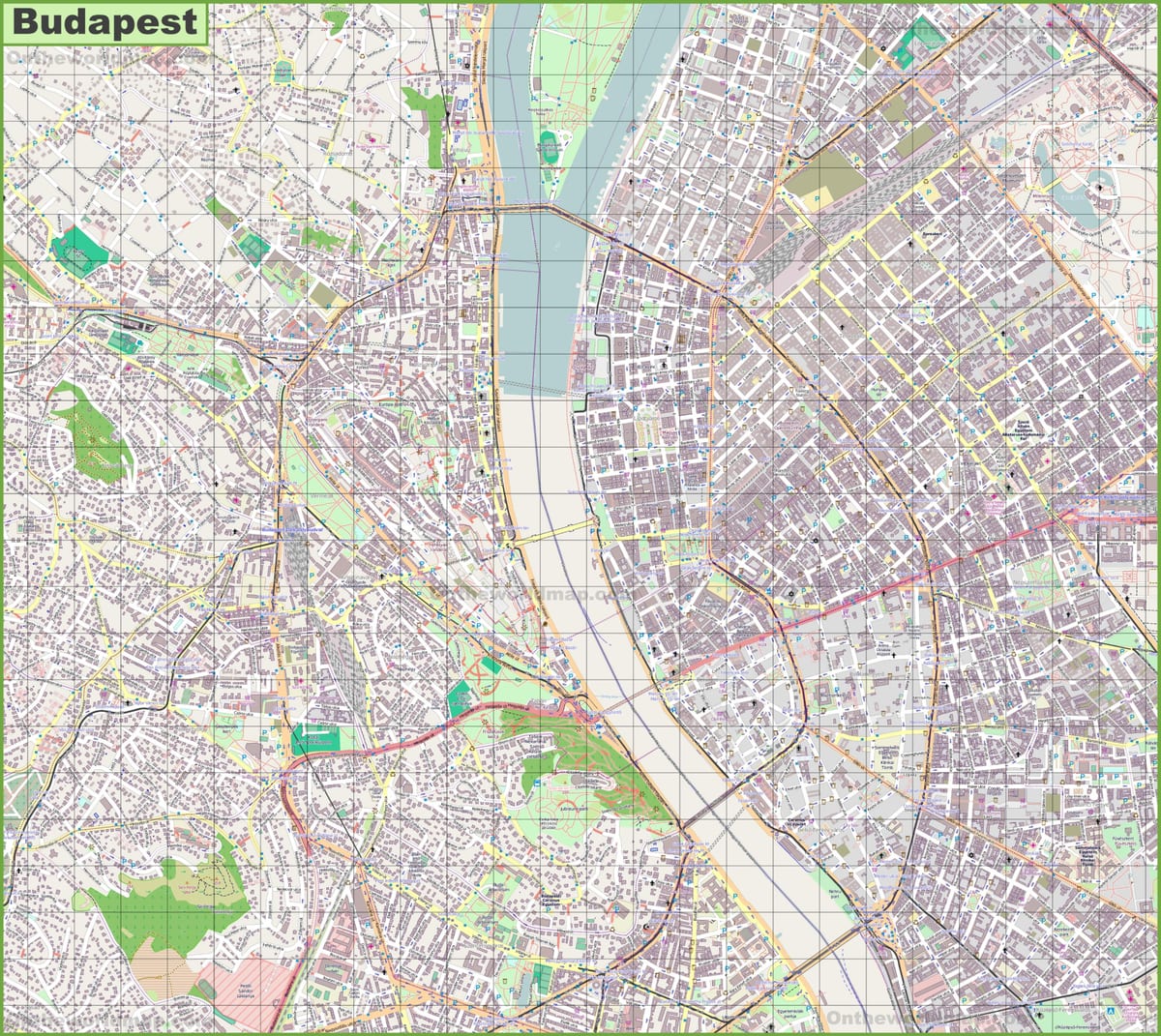 mapa ulic w Budapeszcie, Węgry
