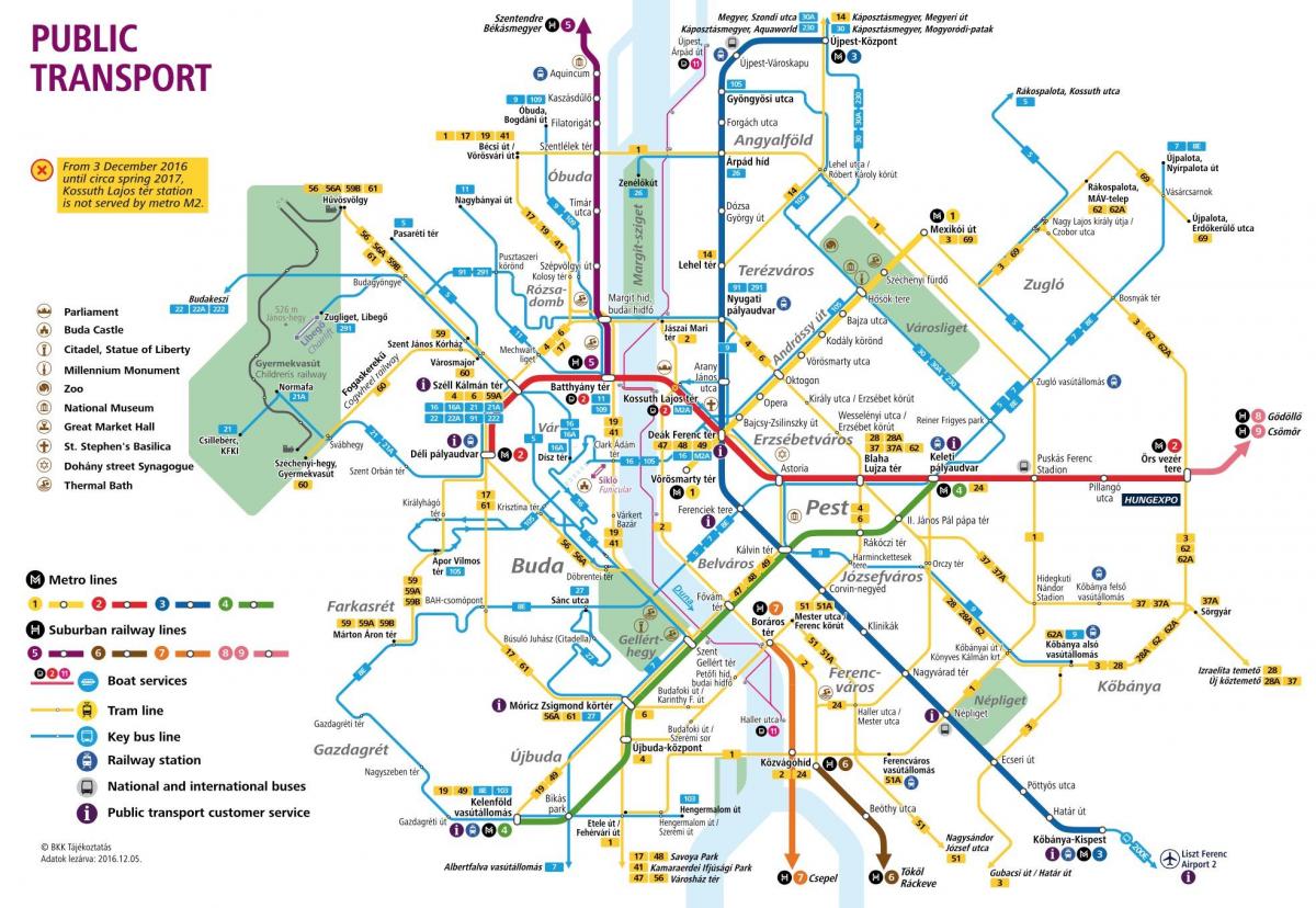 mapa Budapesztu środkami transportu publicznego