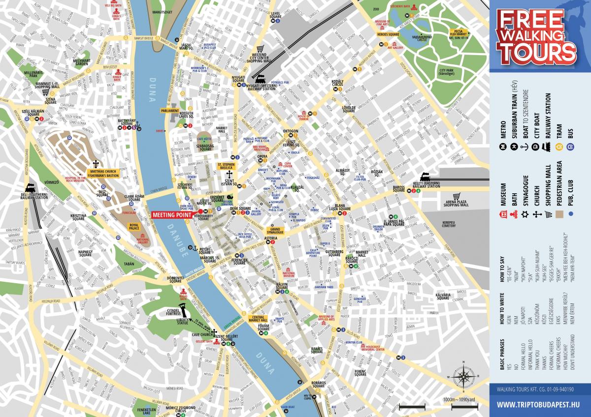 piesza wycieczka w Budapeszcie mapie