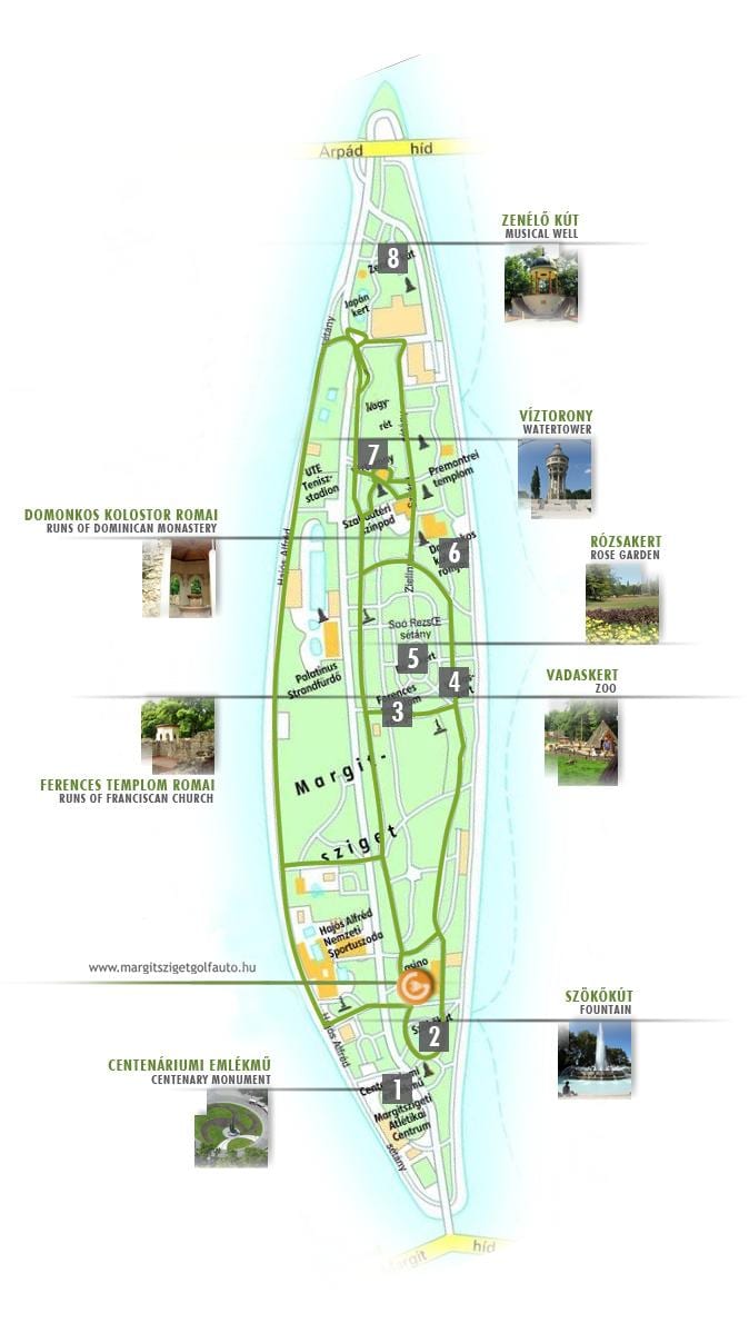 mapa wyspy Małgorzaty w Budapeszcie
