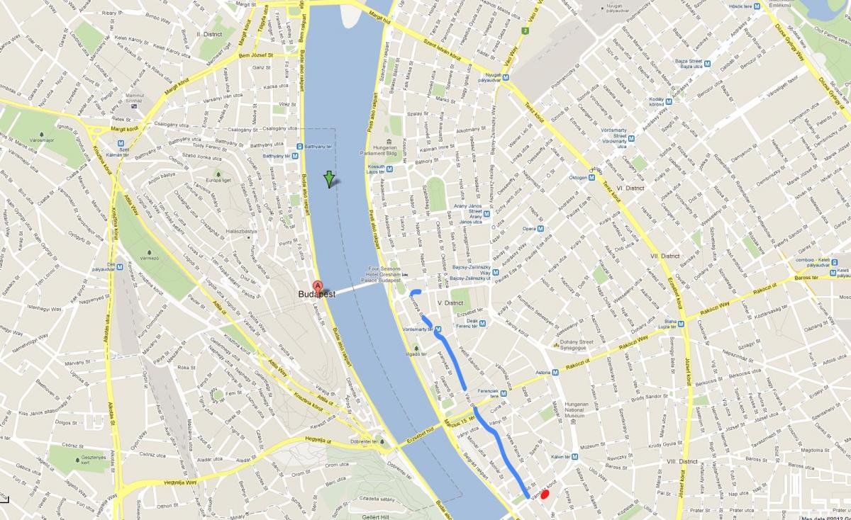 mapę ulica Váci utca w Budapeszcie